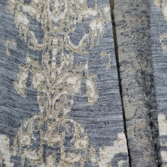 Chico's Gray and Cream Cardigan Sweater with Intricate Gold Shimmer Design - Picture 5 of 7